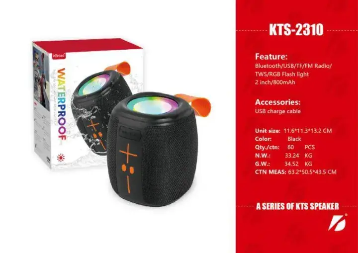 KTS 2310 Waterproof Wireless Portable Bluetooth Speaker with RGB Lights KTS 2310 Rechargeable Bluetooth Speaker RGB Light Up Long Battery KTS 2310 Waterproof Wireless Bluetooth Speaker Portable Outdoor Speaker Deep Bass Rechargeable Battery TF
