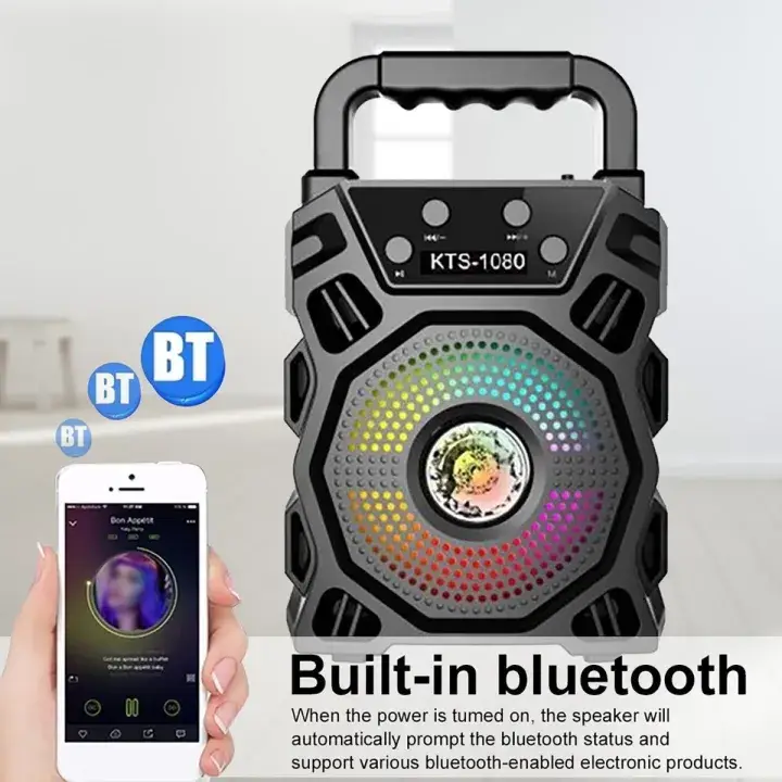 Portable Wireless Speaker,Original KTS 1080 Bluetooth Wireless Speaker / Support USB - SD Card - 3 Inches Device / Mini and Loud Speaker with LED Disco Light {Ever Trend}