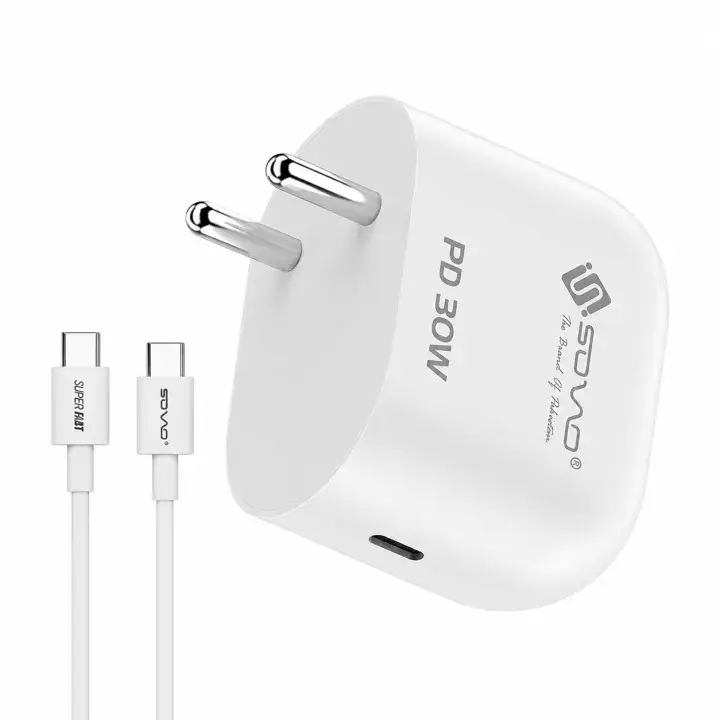 30W PD Fast Charger USB Type-C Wall Charger with Type-C to Type-C Cable | Super Fast Charging Adapter | Compatible with Google Pixel, OnePlus, Samsung & Android