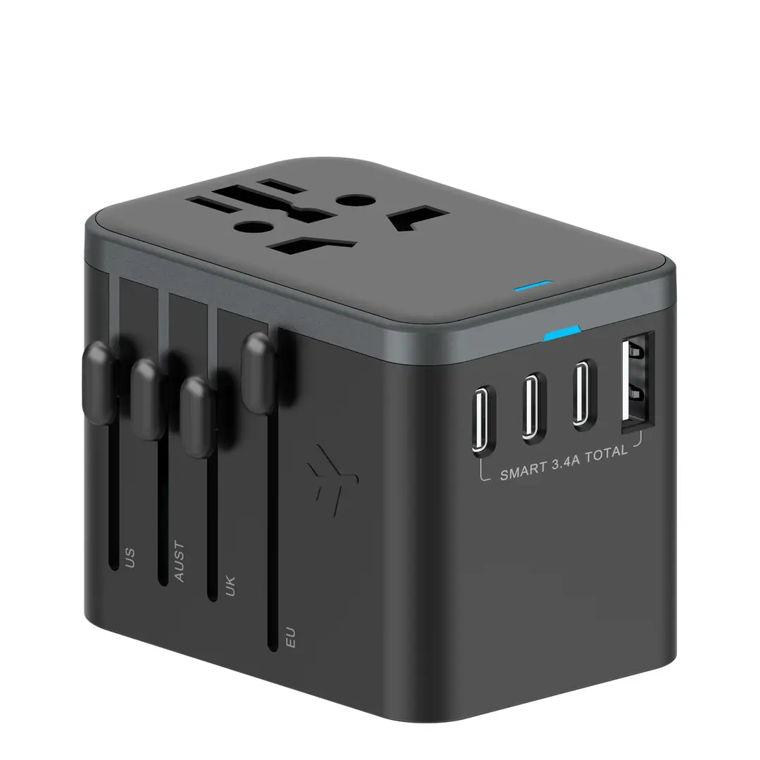 Universal Travel Adapter 15W PD, 4 USB-A & 1 USB-C Ports, Multi AC Sockets