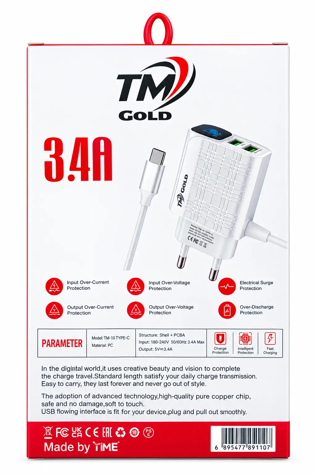 TM GOLD TM-10 3.4A Type C Fast Charger Adapter | Super Fast Charging USB Charger with Smart IC & Overheat Protection