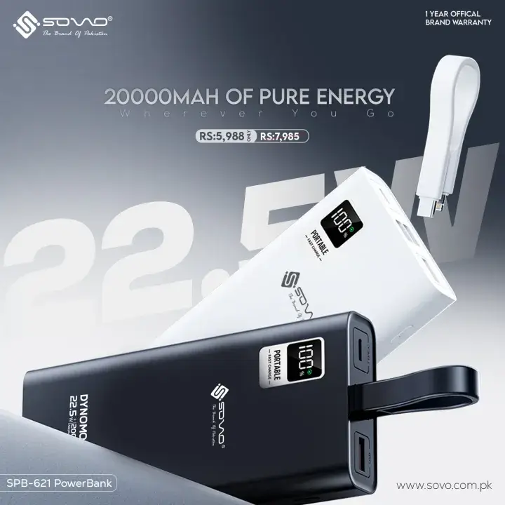DYNAMO-X SPB-621 20000mAh Power Bank | Fast Charging, Dual Output, Portable & Safe Power