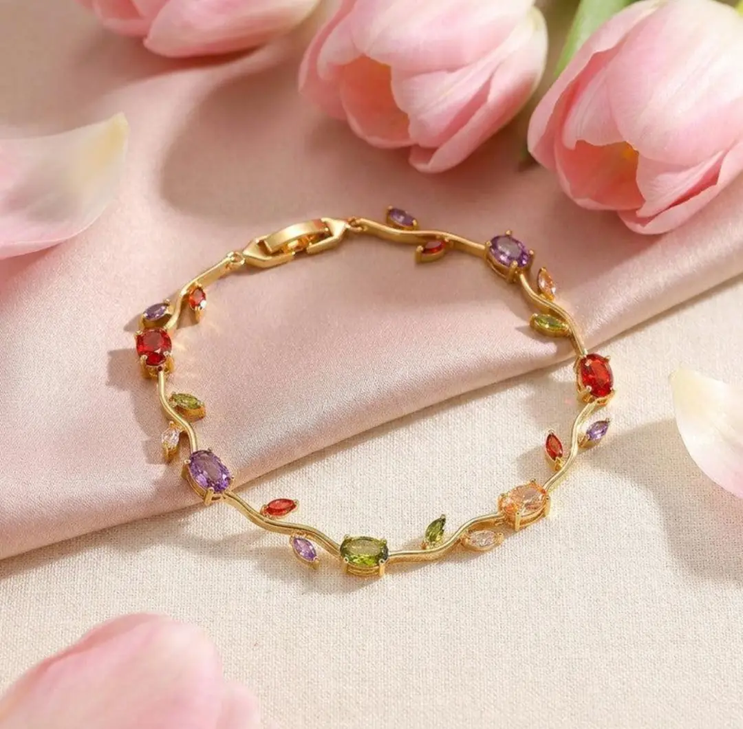 1 Pc Pearl Stone 1 Carat Gold Plated Crystal Chain Bracelet
