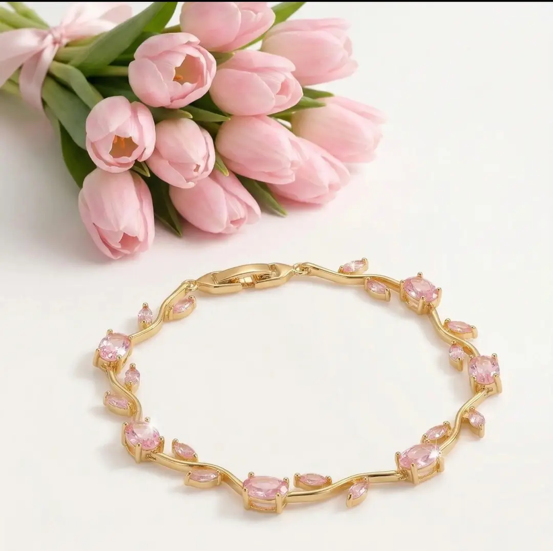 1 Pc Pearl Stone 1 Carat Gold Plated Crystal Chain Bracelet