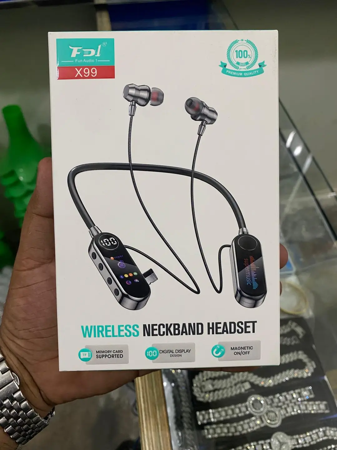 X99 Wireless Neckband Headset Bluetooth 5.4 with Digital Display, Magnetic Earbuds & Memory Card Support