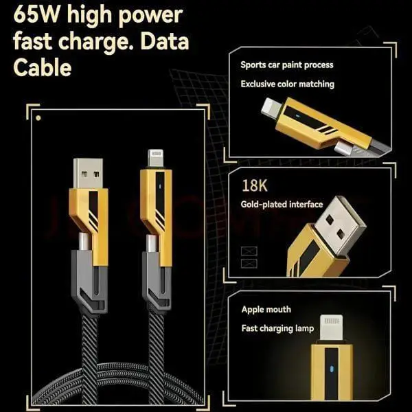 4-in-1 Fast Charging Data Cable USB to Type-C, Lightning & Micro USB – High Speed Charging & Data Sync – 1 Meter