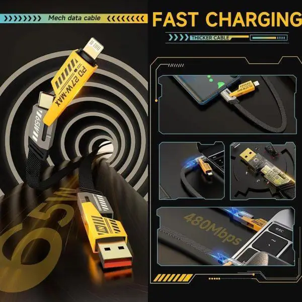 4-in-1 Fast Charging Data Cable USB to Type-C, Lightning & Micro USB – High Speed Charging & Data Sync – 1 Meter