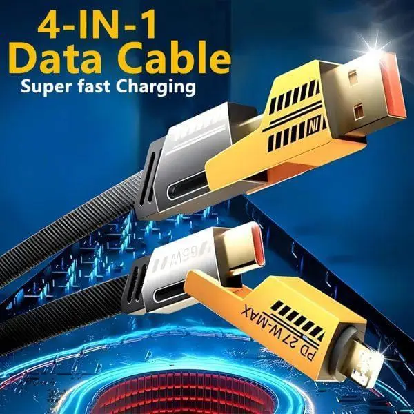 4-in-1 Fast Charging Data Cable USB to Type-C, Lightning & Micro USB – High Speed Charging & Data Sync – 1 Meter