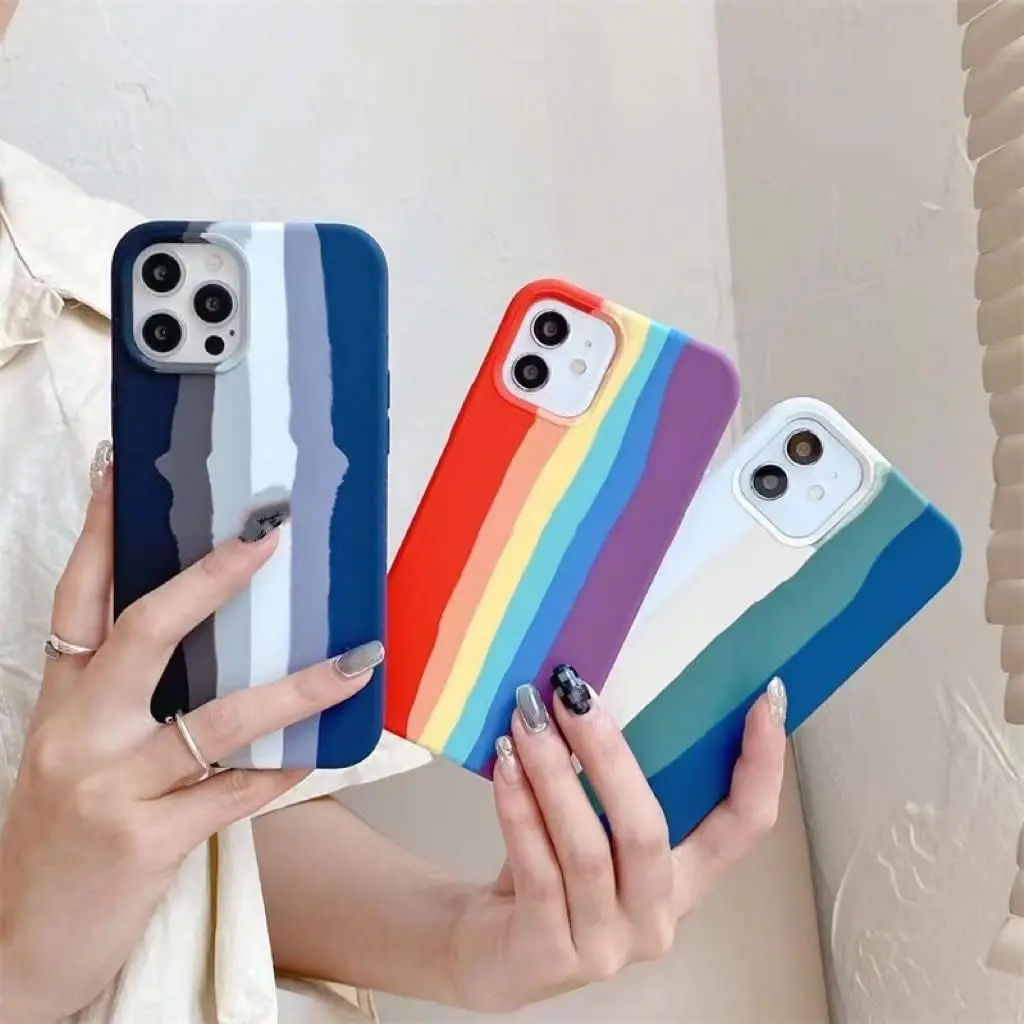 Multicolor Rainbow Stripe Silicon Case for iPhone 15 Pro Max