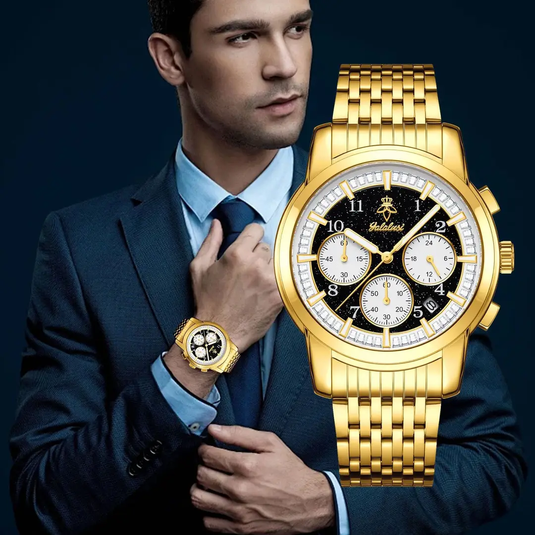 Luxury Multifunction  Quartz Watch with Diamond-Accent