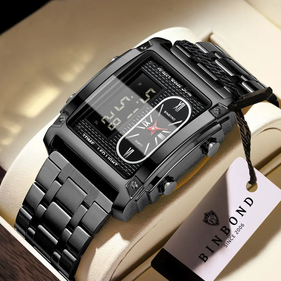 BINBOND Electronic Men's Watch Versatile Dual-Movement