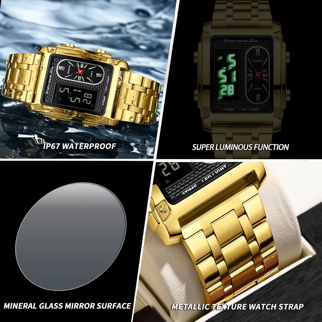 BINBOND Electronic Men's Watch Versatile Dual-Movement