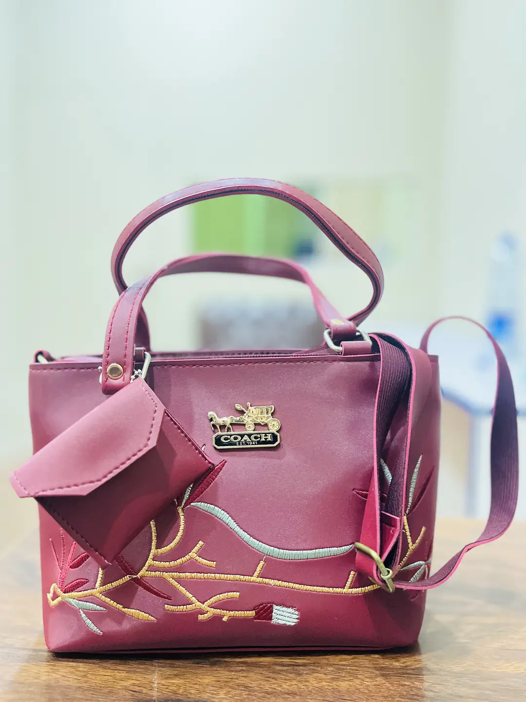 Girl's Leather Embroidered Hand Bag With mini pouch