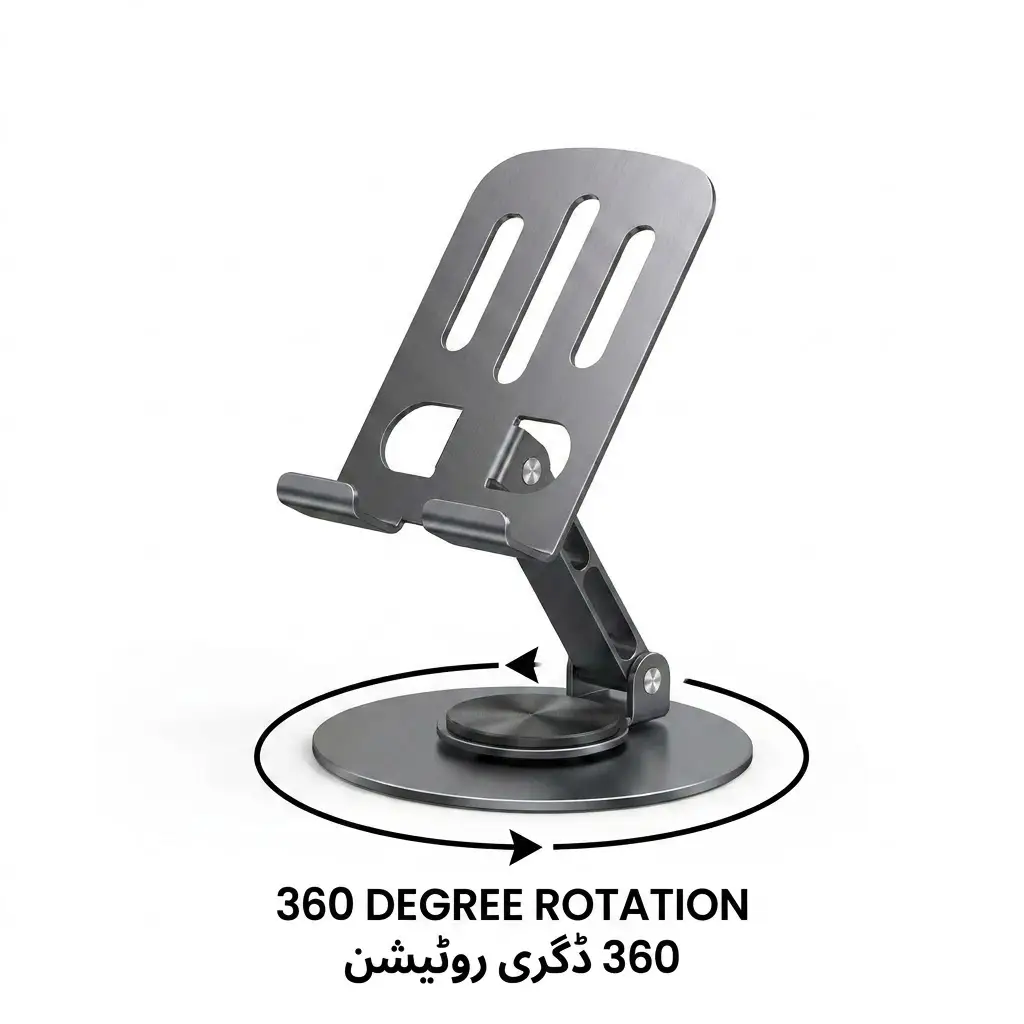 Rotating Metal Phone Stand – Universal Foldable Desktop Holder