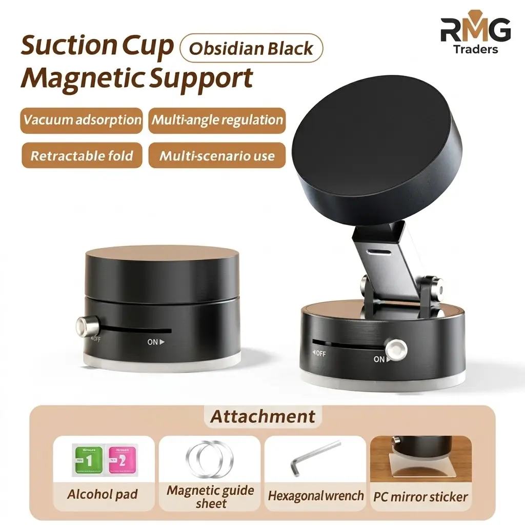 Vacuum Suction Cup Magnetic Car Phone Holder - Retractable Foldable Mount