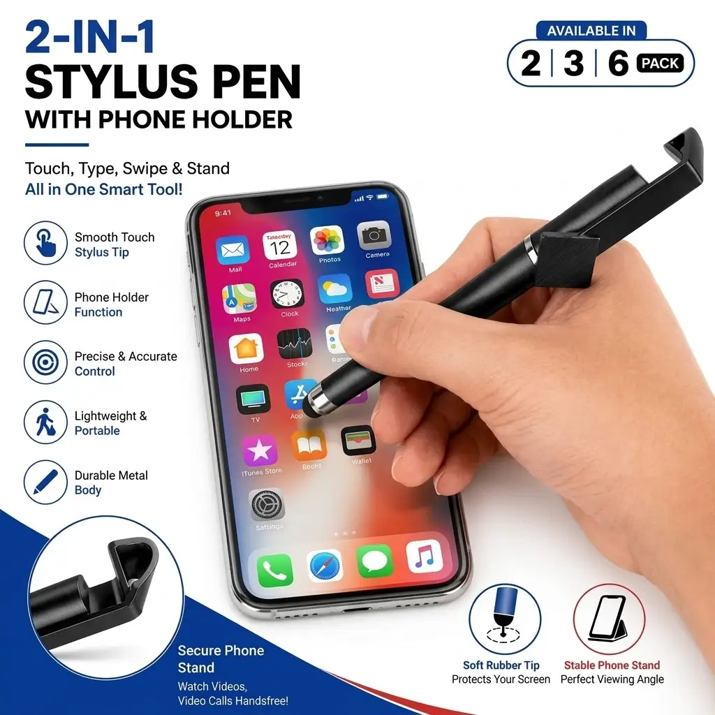 3 in 1 Multifunctional Stylus Touch Pen with Phone Holder Stand