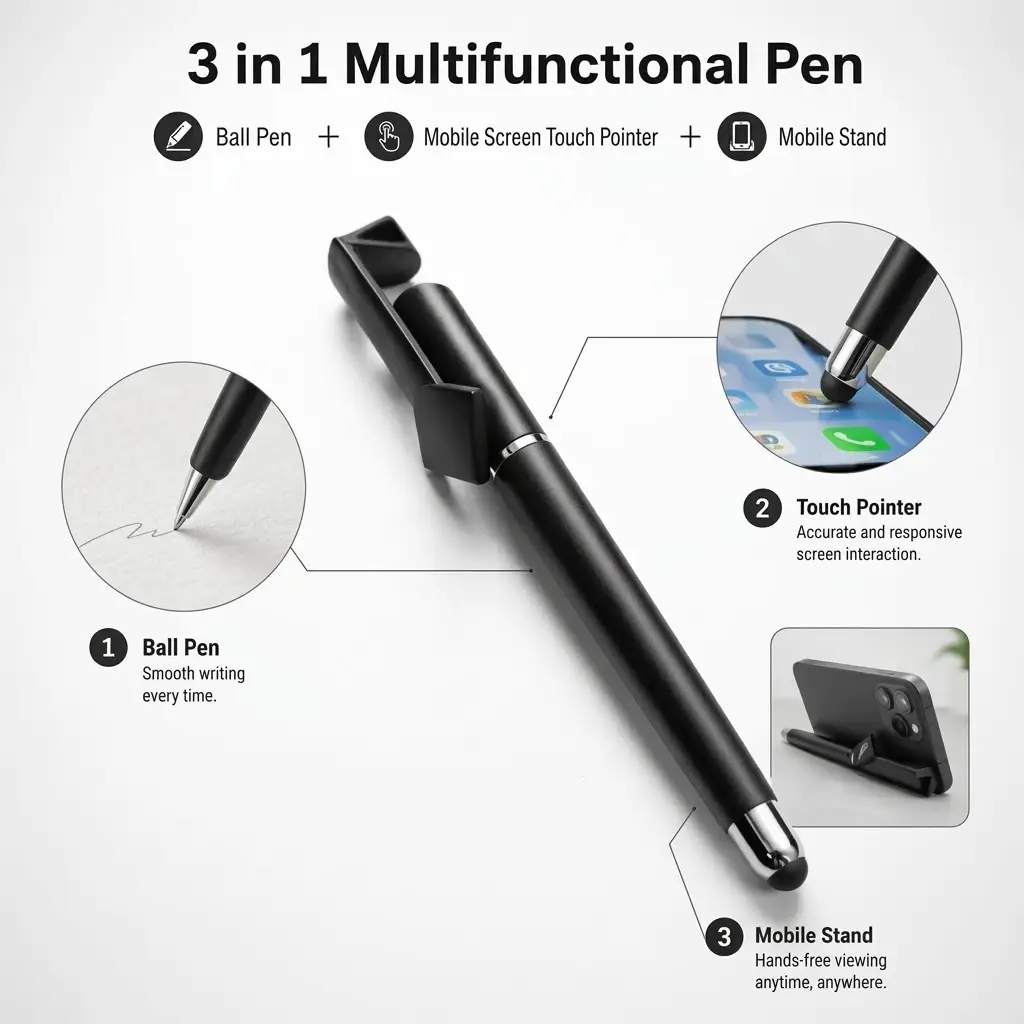 3 in 1 Multifunctional Stylus Touch Pen with Phone Holder Stand