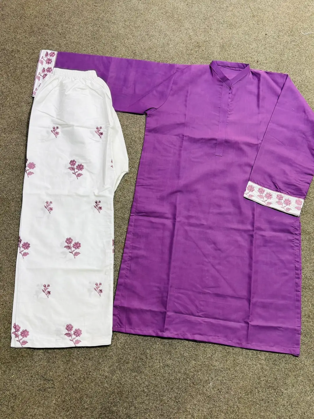 2 Pcs Women's Stitched Cotton Embroidered Shirt And Trouser