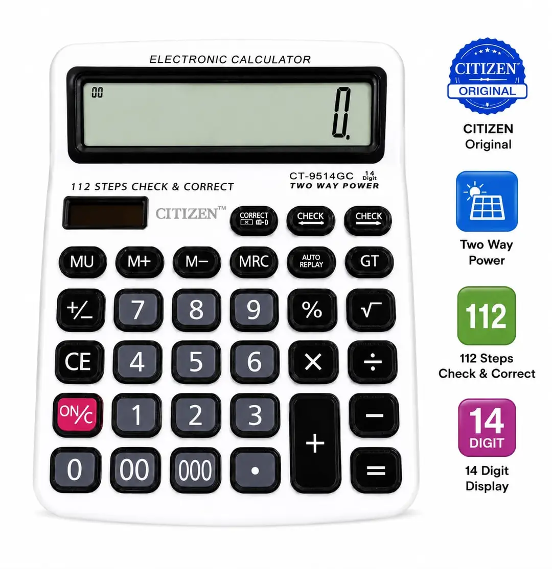 12 Digits Calculator, Keyboard Calculator With Large Buttons. Comes With New Slide On Hard Case Calculator