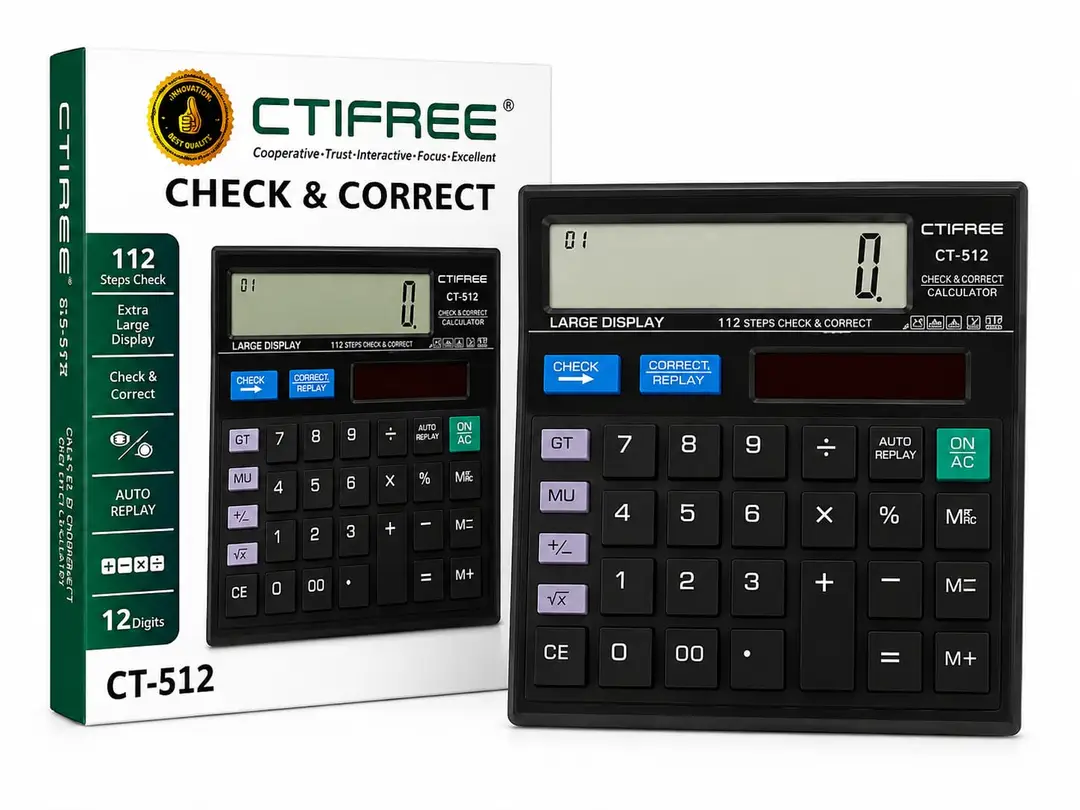 CTIFREE CT-512 12-Digit Solar Calculator | 112 Steps Check & Correct | Large Display | Desktop Calculator for Office, School & Business