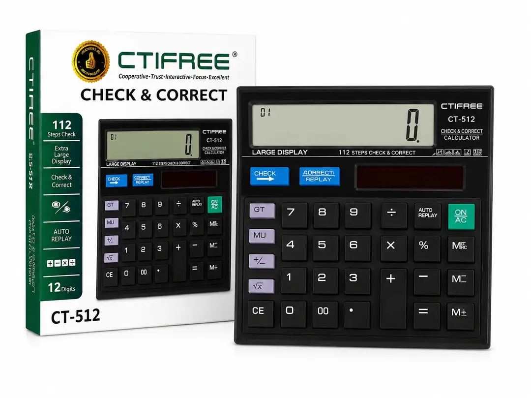 CTIFREE CT-512 12-Digit Solar Calculator | 112 Steps Check & Correct | Large Display | Desktop Calculator for Office, School & Business
