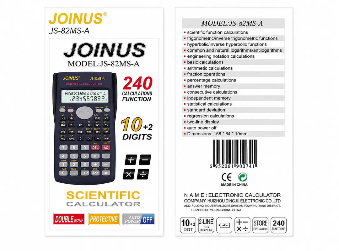 JOINUS Scientific Calculator JS-82MS-A | 240 Functions, 10+2 Digits, 2-Line Display