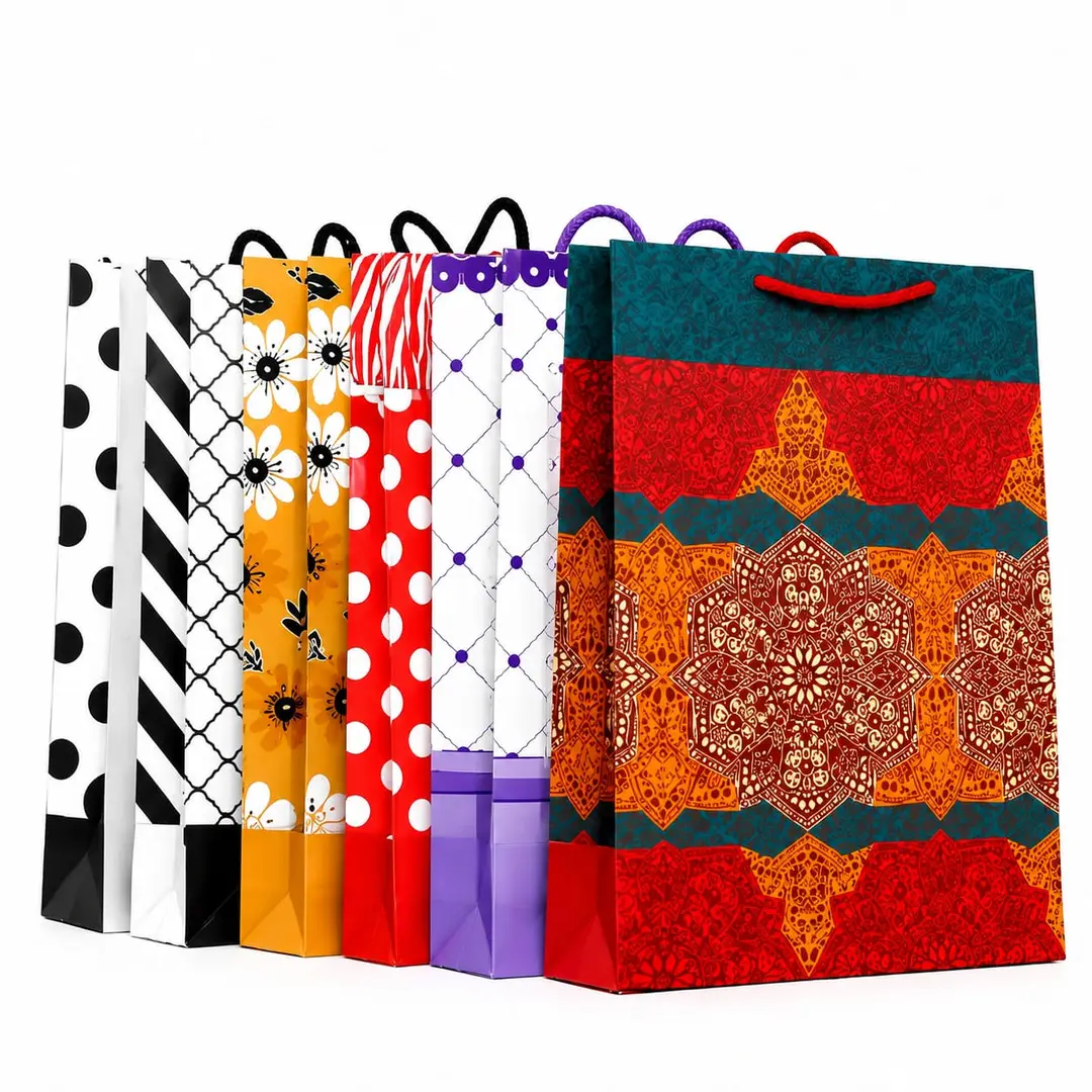 Large size Luxury Printed Bleach card Gift Bag | Reusable Shopping Bag with Strong Rope Handles | Gift Packaging Bag for Birthday, Wedding, Eid, Boutique & Retail Stores