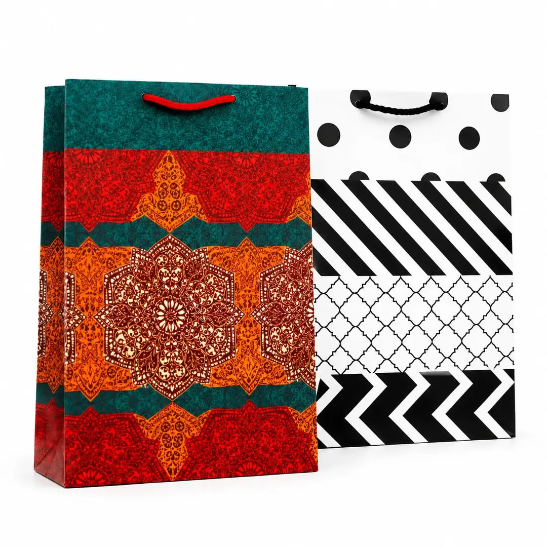 Large size Luxury Printed Bleach card Gift Bag | Reusable Shopping Bag with Strong Rope Handles | Gift Packaging Bag for Birthday, Wedding, Eid, Boutique & Retail Stores