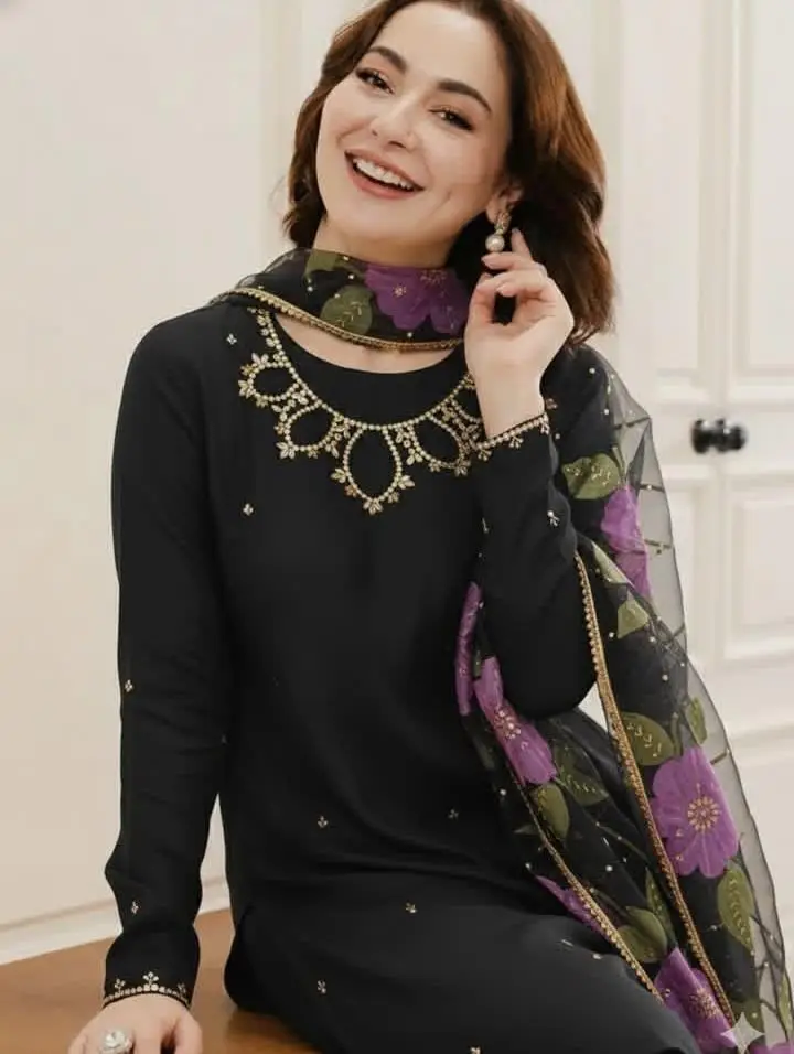 3 Pcs Women's Unstitched Sequins Embroidered Suit