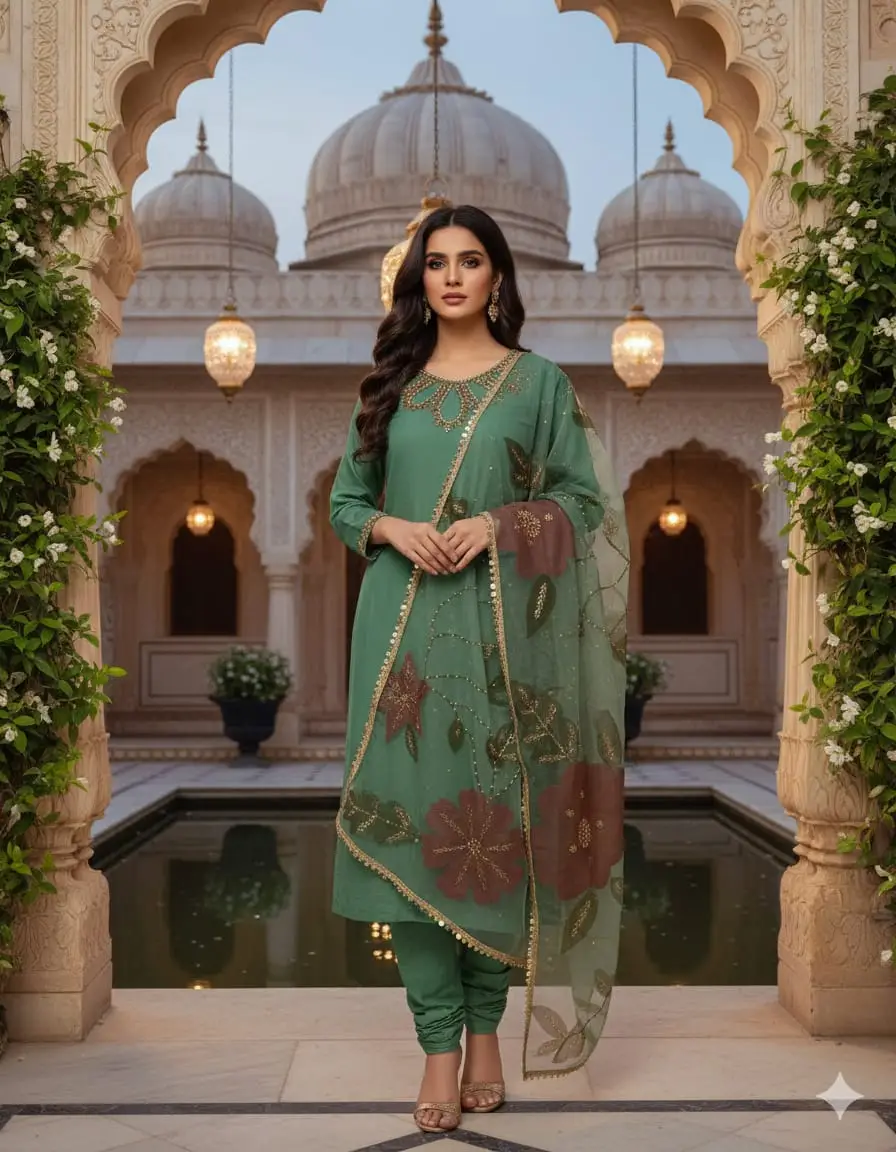 3 Pcs Women's Unstitched Sequins Embroidered Suit