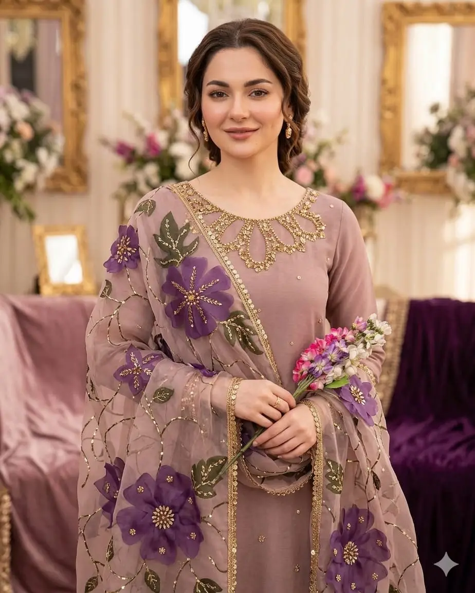 3 Pcs Women's Unstitched Sequins Embroidered Suit