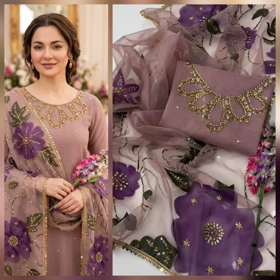 3 Pcs Women's Unstitched Sequins Embroidered Suit