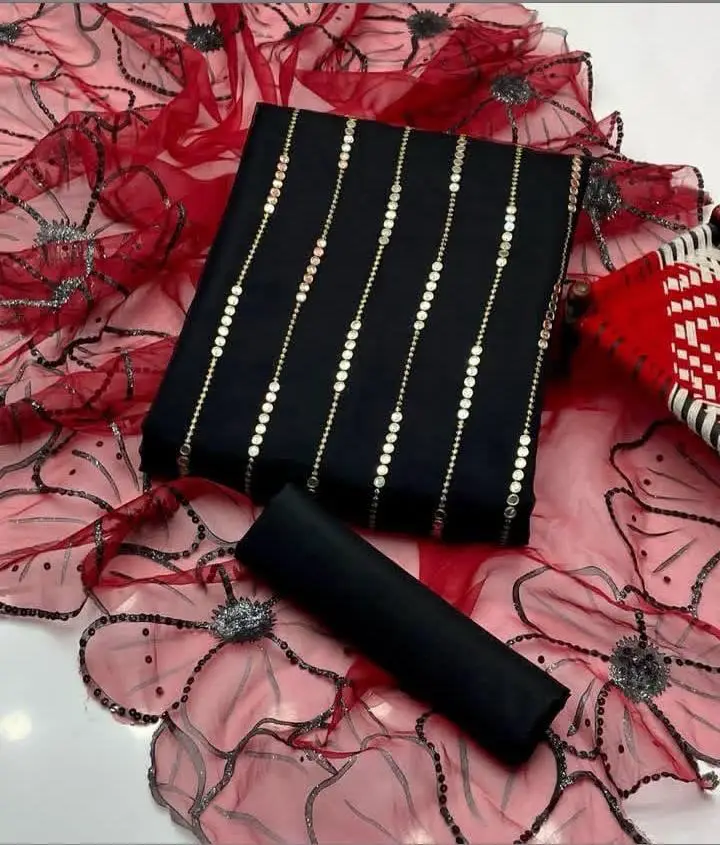 3 Pcs Women's Unstitched Embroidered Suit beautiful article