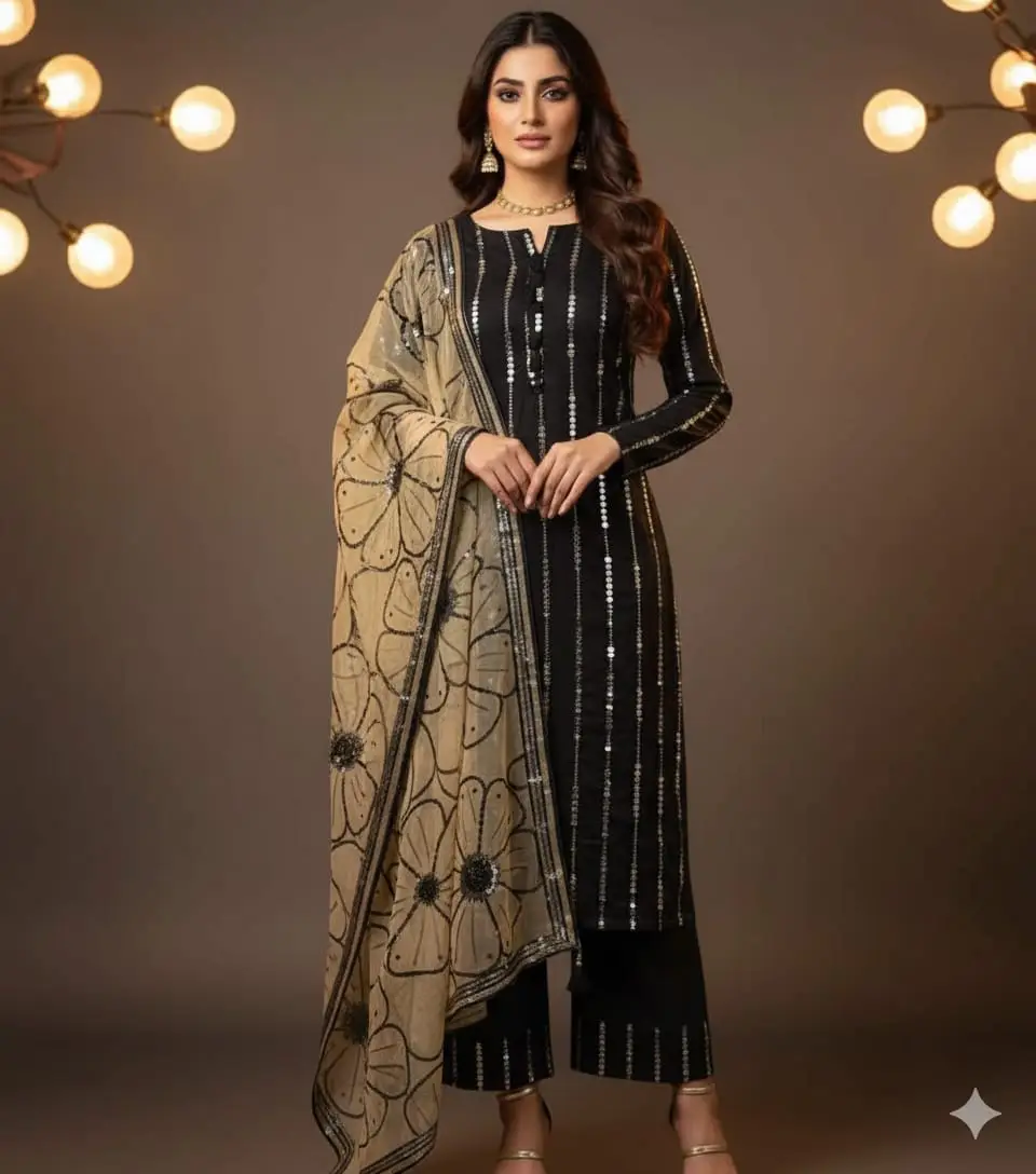 3 Pcs Women's Unstitched Embroidered Suit beautiful article