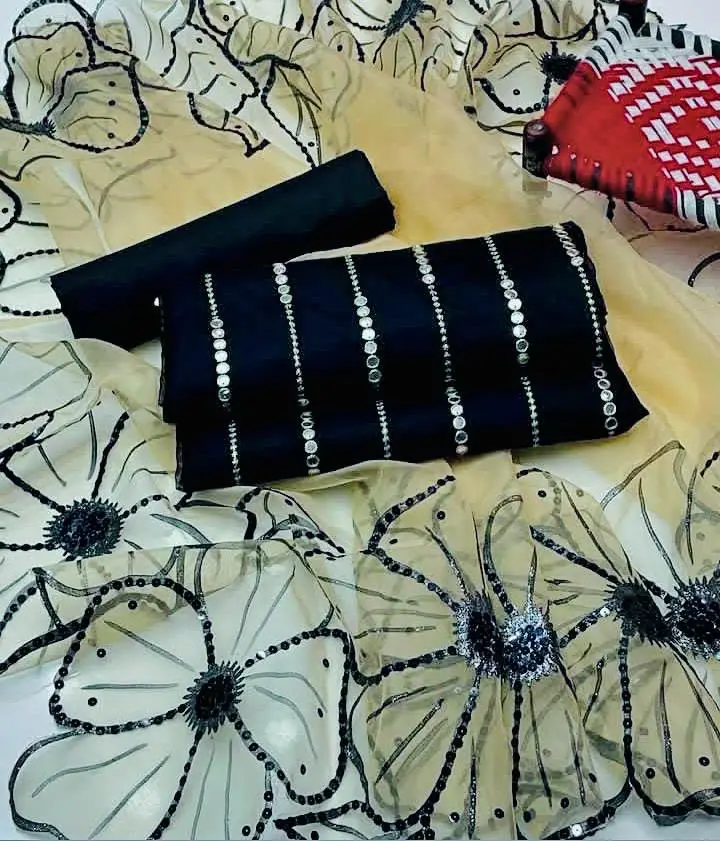 3 Pcs Women's Unstitched Embroidered Suit beautiful article