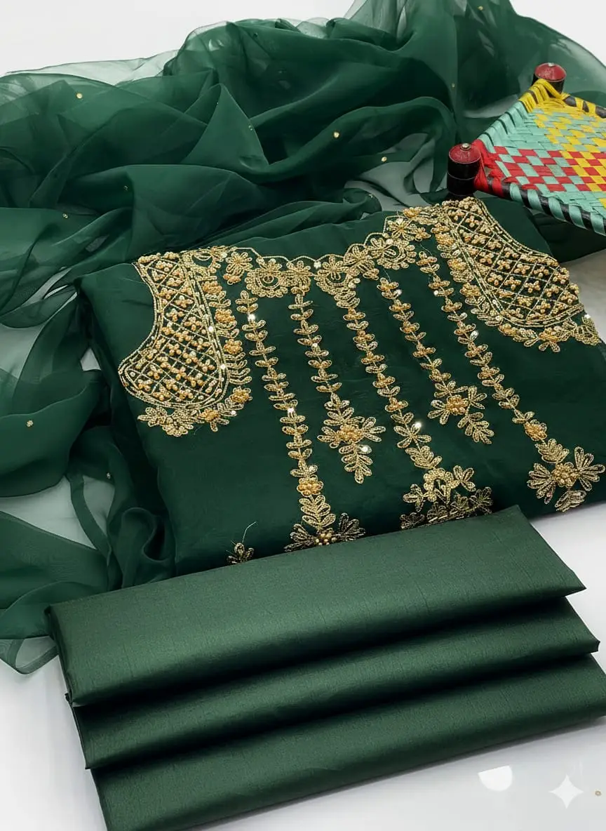 3 Pcs Women's Unstitched Embroidered Suit