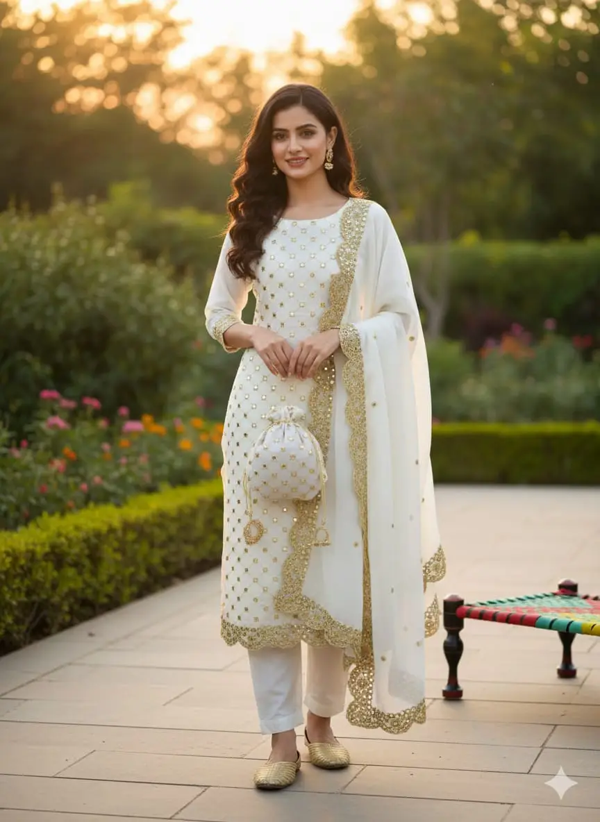 3 Pcs Women's Unstitched Sheesha Work Suit