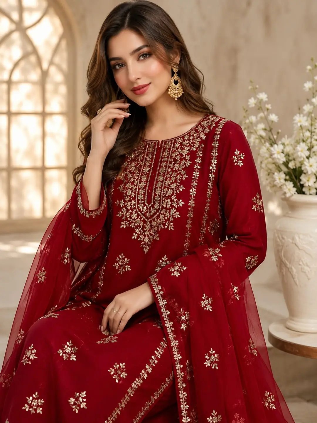 2 Pcs Women's Unstitched Hand Embroidered Suit