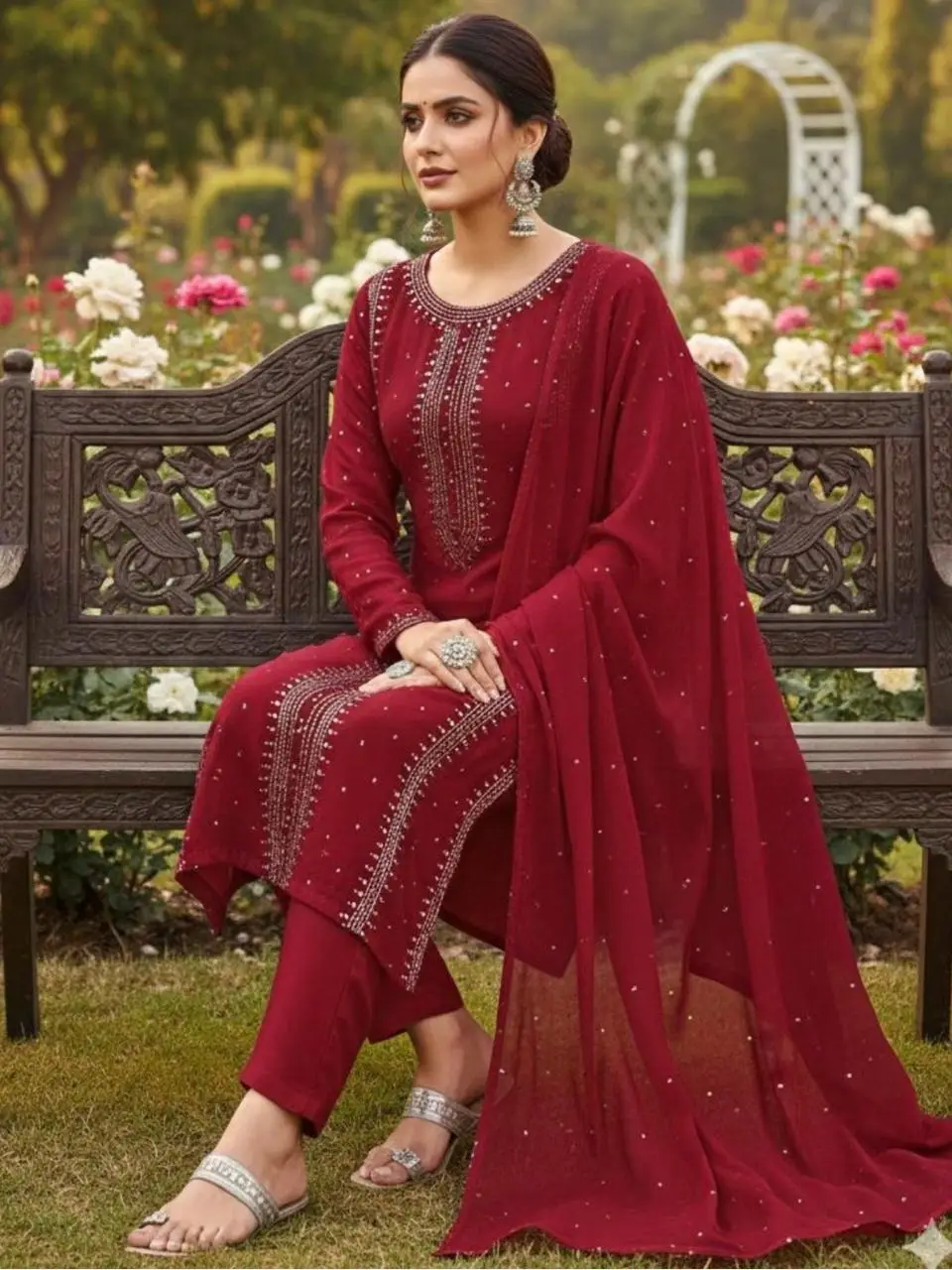 2 Pcs Women's Unstitched Hand Work Suit