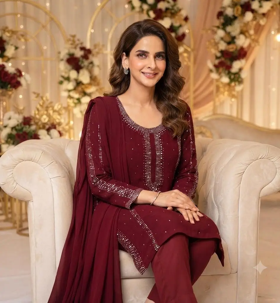 2 Pcs Women's Unstitched Hand Work Suit