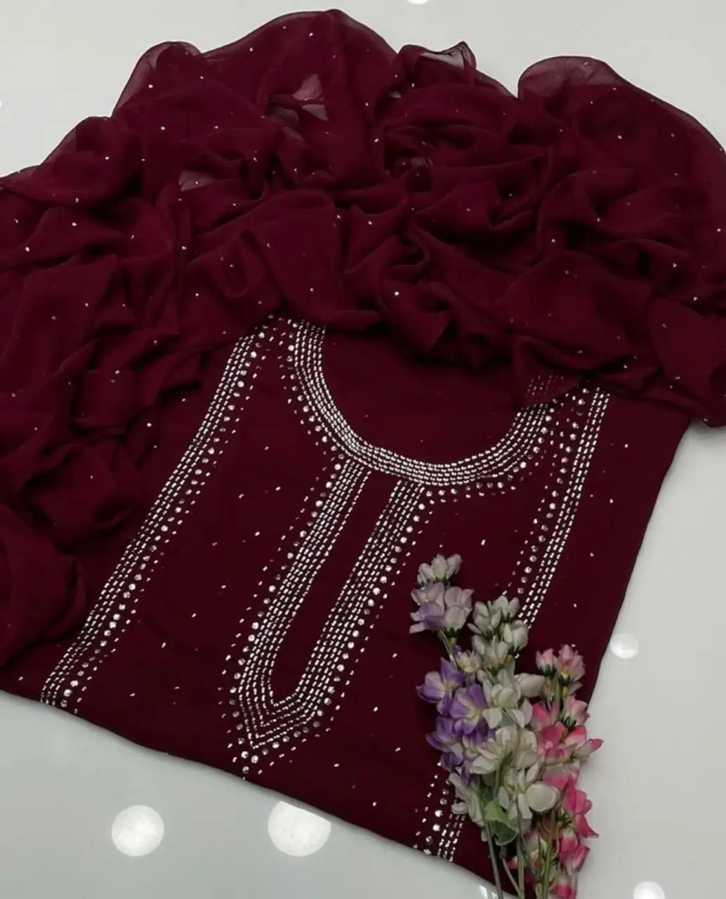 2 Pcs Women's Unstitched Hand Work Suit