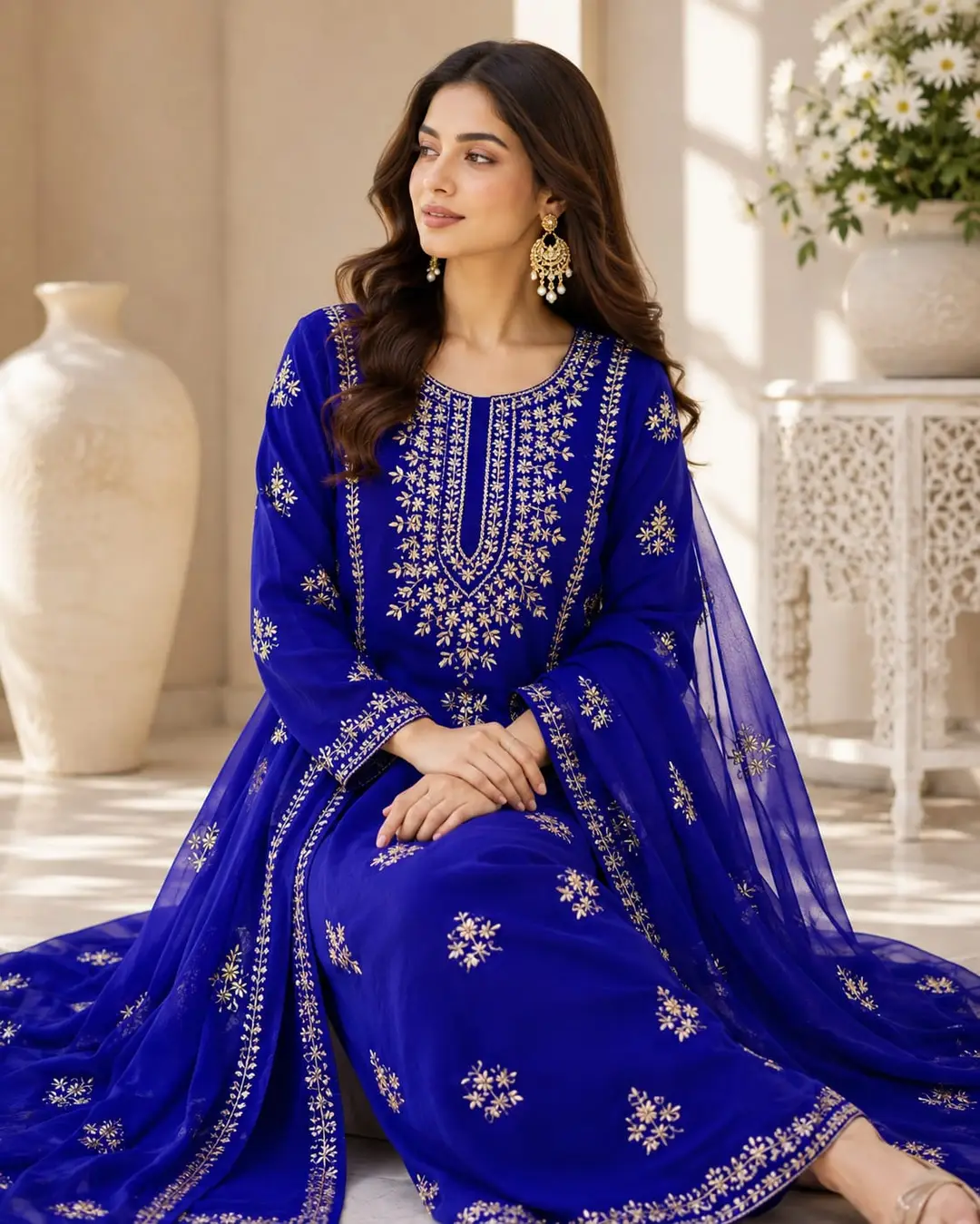 2 Pcs Women's Unstitched Gota Work Suit