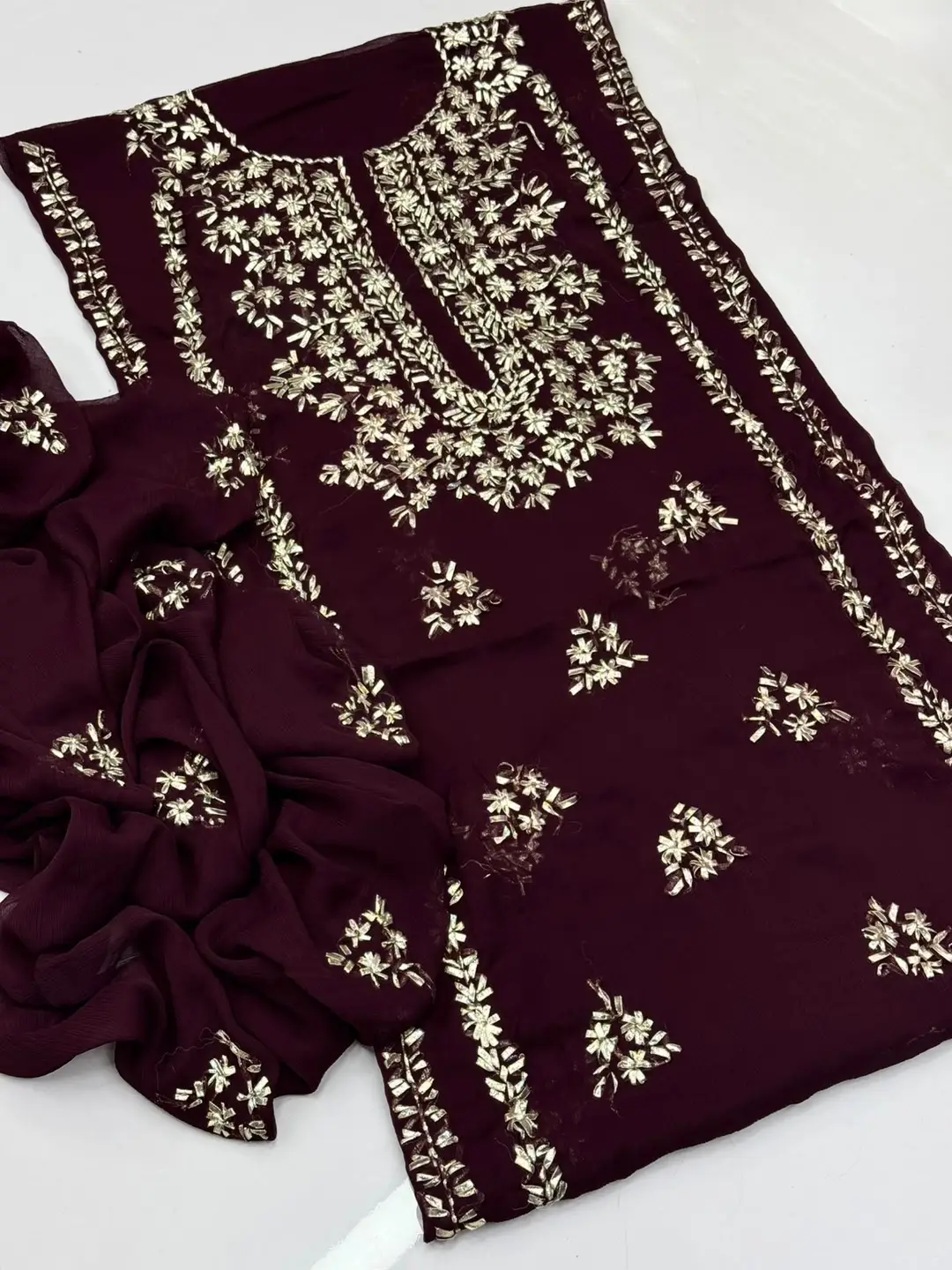 2 Pcs Women's Unstitched Gota Work Suit