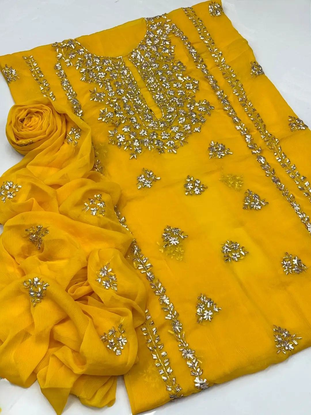 2 Pcs Women's Unstitched Gota Work Suit