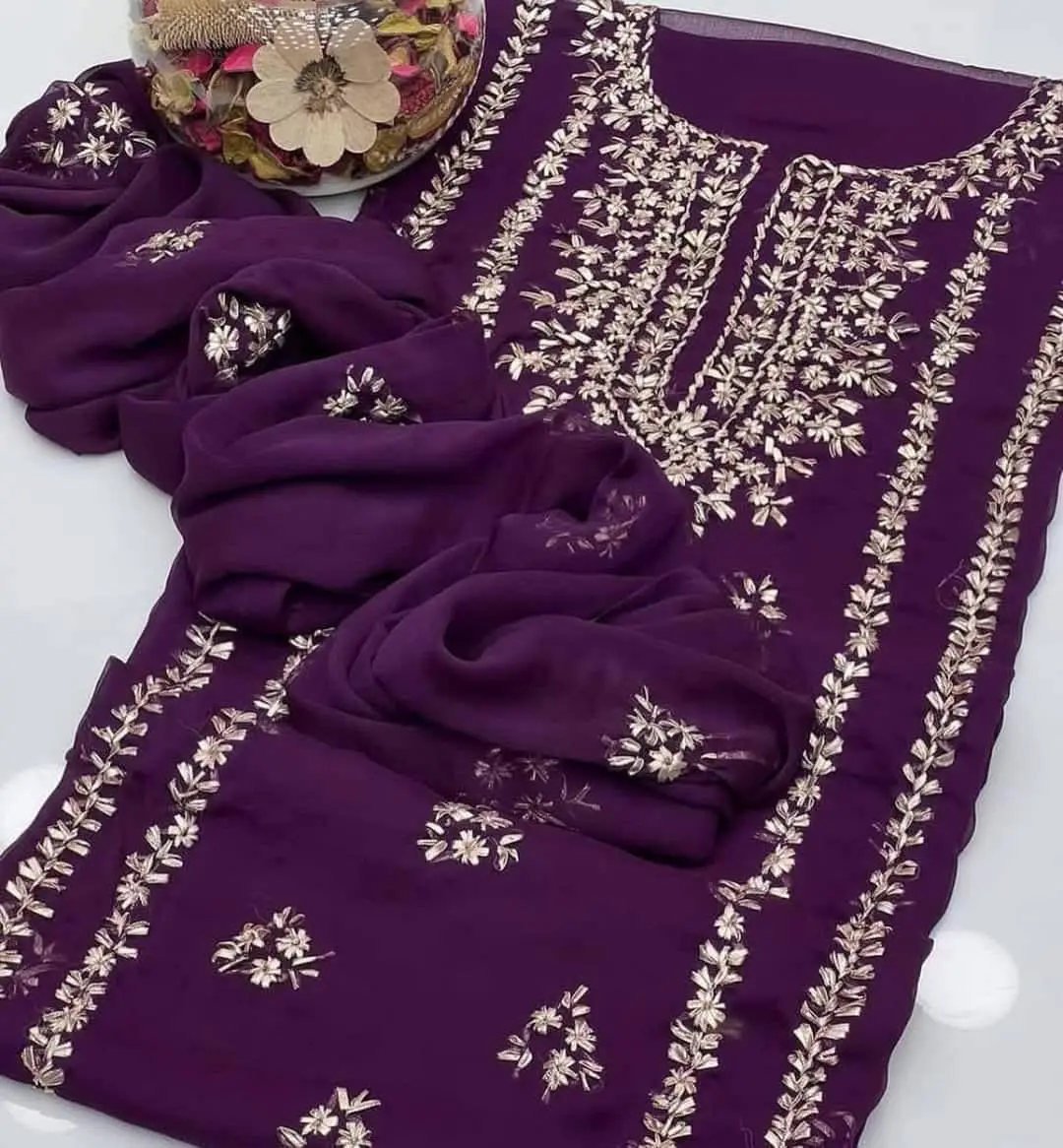 2 Pcs Women's Unstitched Gota Work Suit