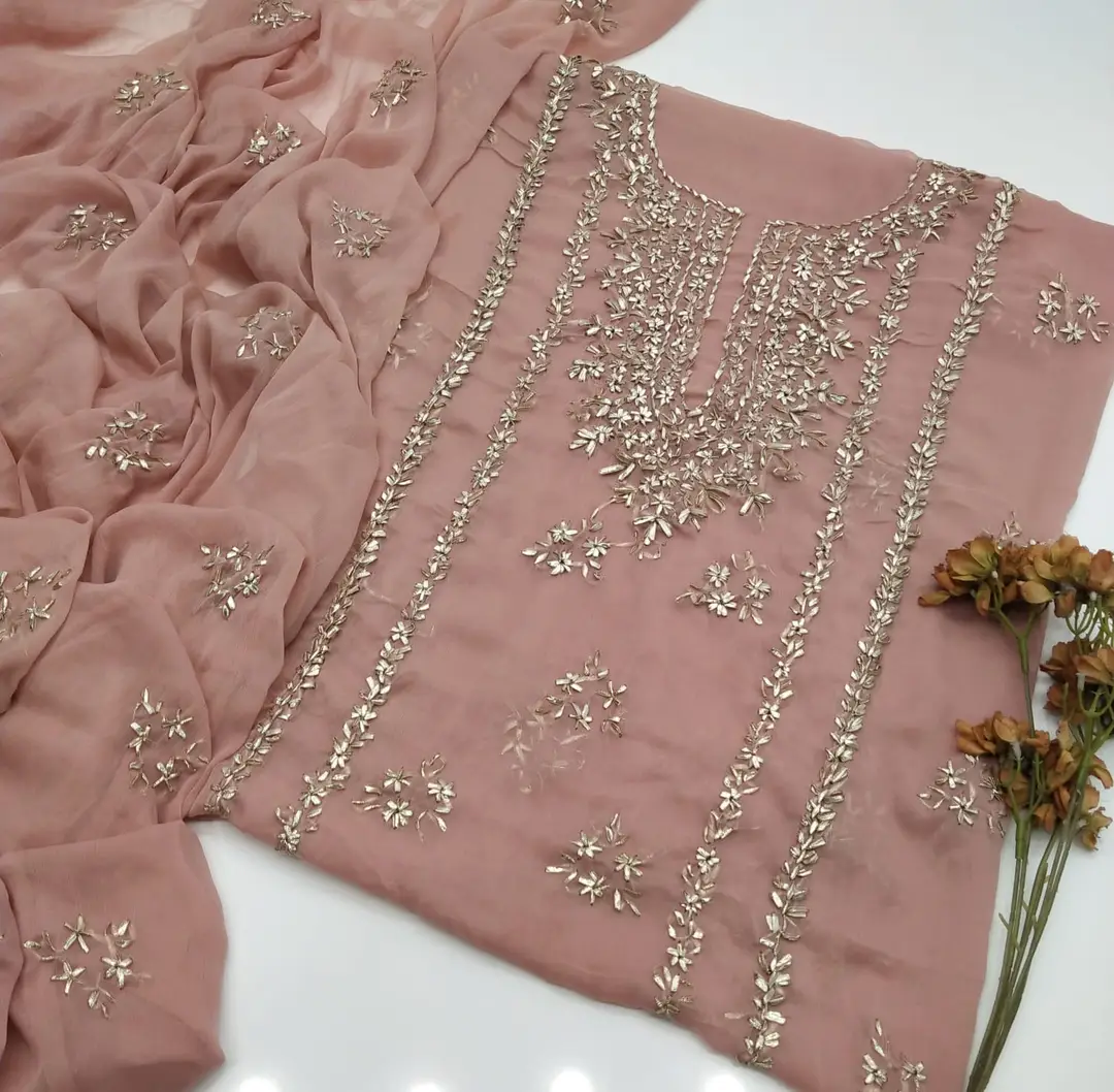 2 Pcs Women's Unstitched Gota Work Suit