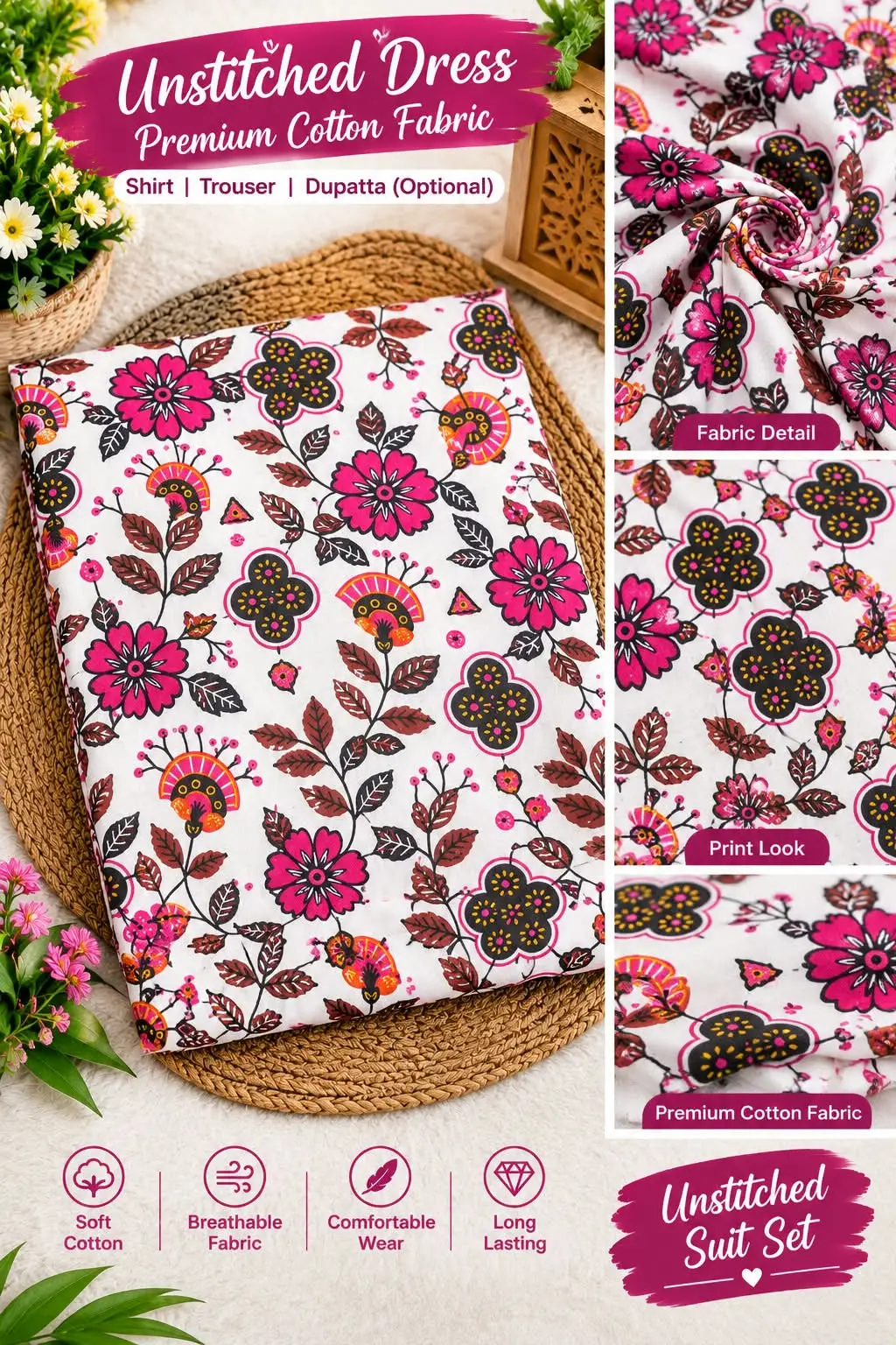 2 Pcs Women's Unstitched Printed Suit very Good Quality