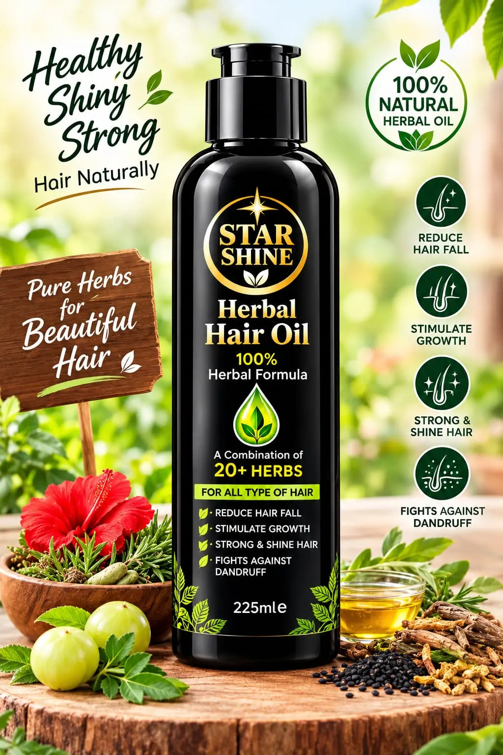 Hair Oil 100% Herbal Anti-Dandruff , Hair Growth 225ml