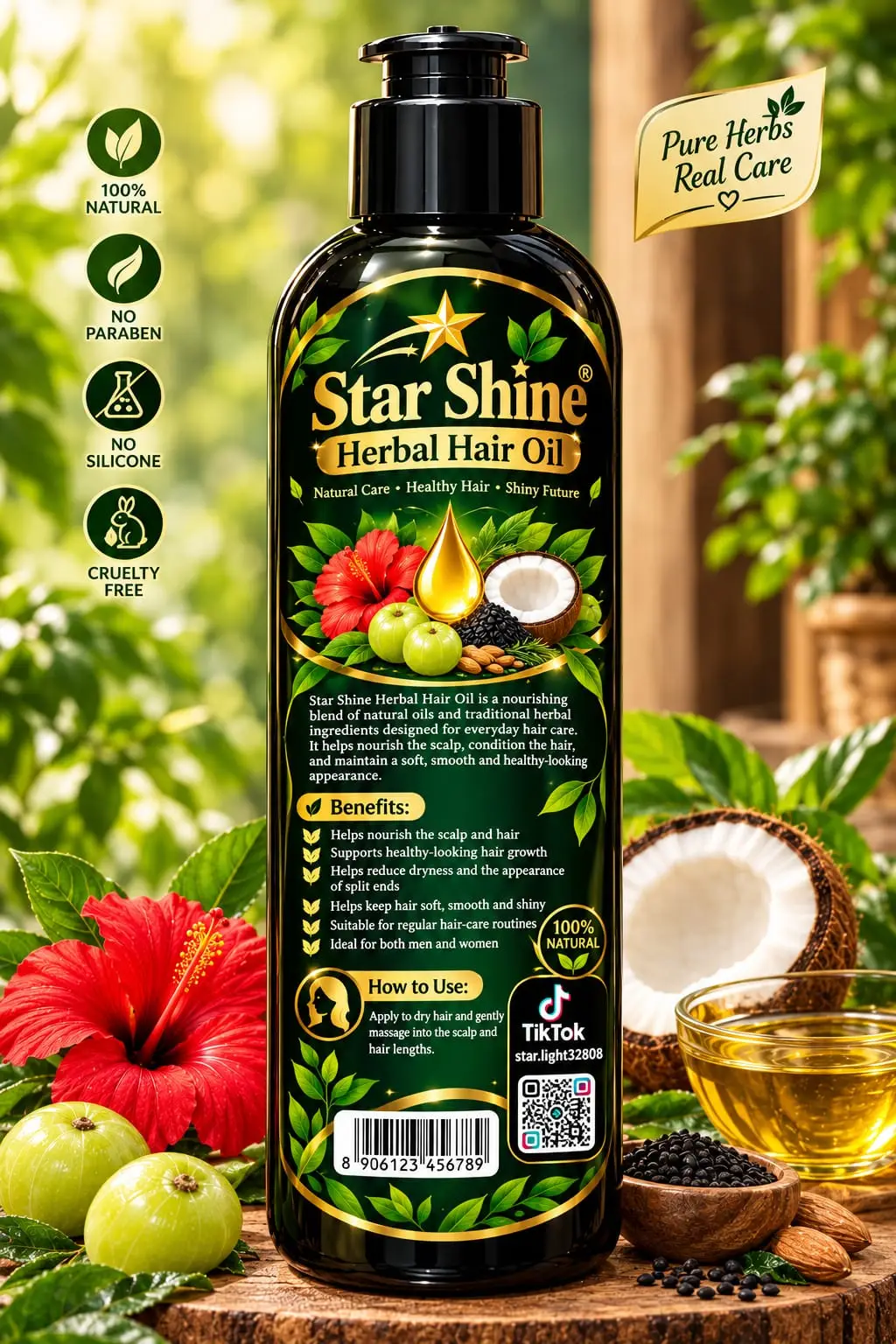 Hair Oil 100% Herbal Anti-Dandruff , Hair Growth 225ml