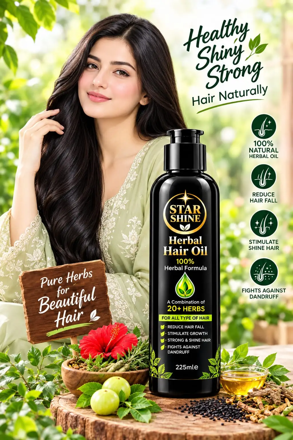 Hair Oil 100% Herbal Anti-Dandruff , Hair Growth 225ml